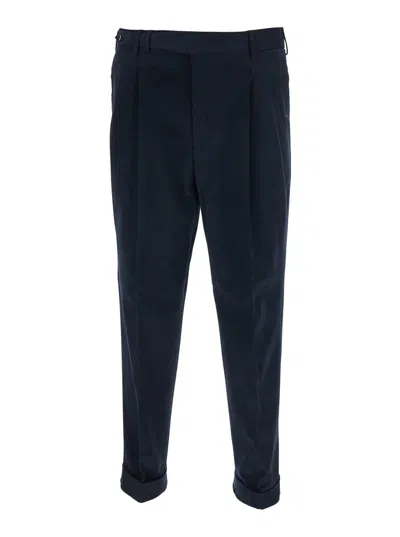 Pt Torino Blue Pants With Pences And Belt Loops In Cotton Blend Man
