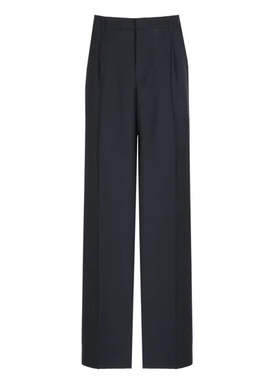 Pt Torino Blue Wool Straight-leg Pants In Black