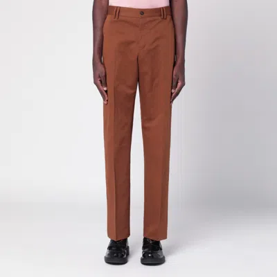 Pt Torino Brown Cotton And Linen Trousers