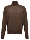 Pt Torino Lightweight Ribbed Turtleneck Sweater With Long Sleeves In Brown