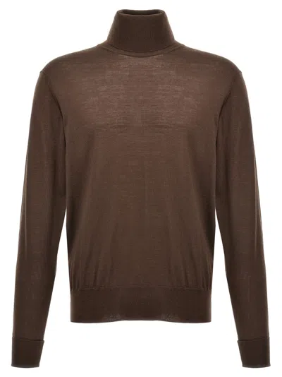 PT TORINO BROWN MERINO TURTLENECK SWEATER