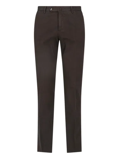 Pt Torino Brown Mid-rise Straight-leg Cotton Formal Pants In Multi