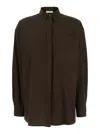 Pt Torino Brown Shirt With Classic Collar And Patch Pocket On The Chest In Cotton Woman