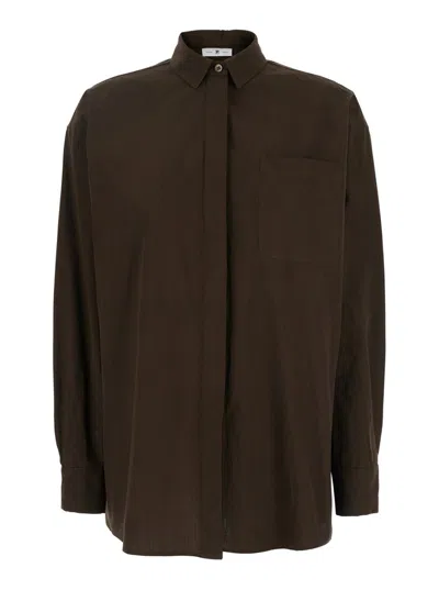 Pt Torino Brown Shirt With Classic Collar And Patch Pocket On The Chest In Cotton Woman
