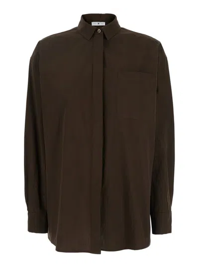 PT TORINO BROWN SHIRT WITH CLASSIC COLLAR AND PATCH POCKET ON THE CHEST IN COTTON WOMAN