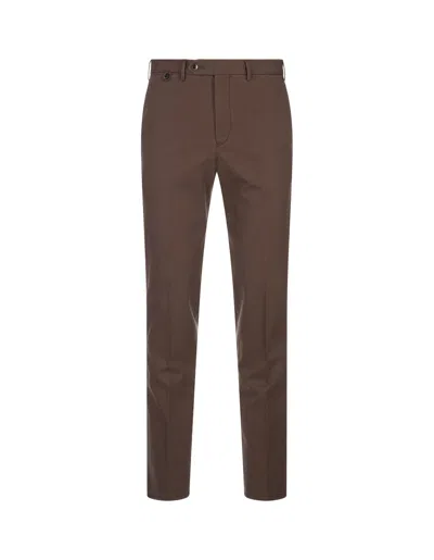 Pt Torino Brown Stretch Fabric Master Fit Trousers