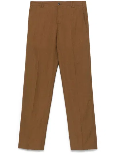 Pt Torino Brown Virgin Wool Linen Blended Trousers