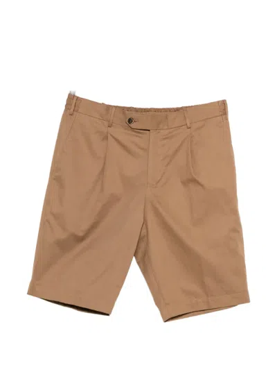 Pt Torino Button Pleated Shorts In Brown