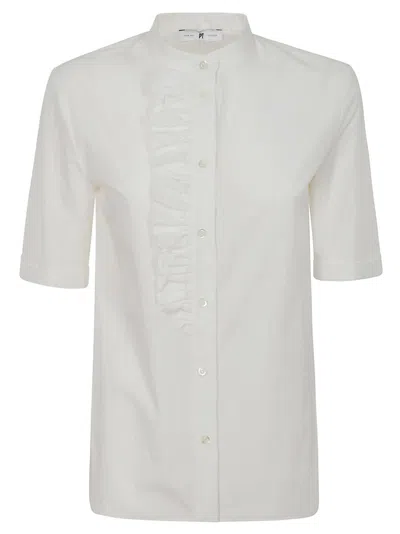 Pt Torino Button-up Shirt With Subtle Ruffle Detail In White