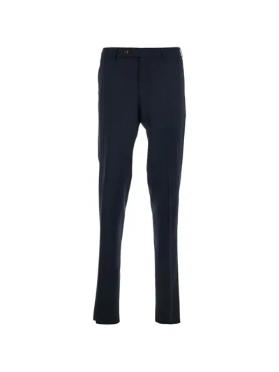 Pt Torino Wool Tailored Trousers Belt Loops Tapered Leg In Black