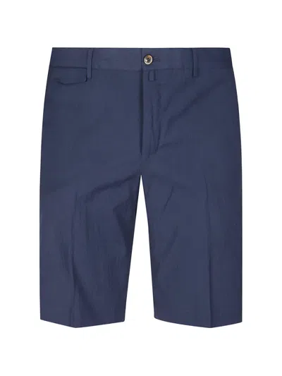 Pt Torino Button-fastening Pleated Cotton Shorts In Blue