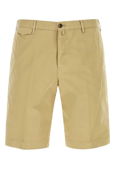 Pt Torino Cotton Stretch Bermuda Shorts With Waist Belt Loops In Beige