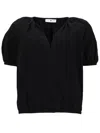 Pt Torino Black Solid V Neck Top In Black