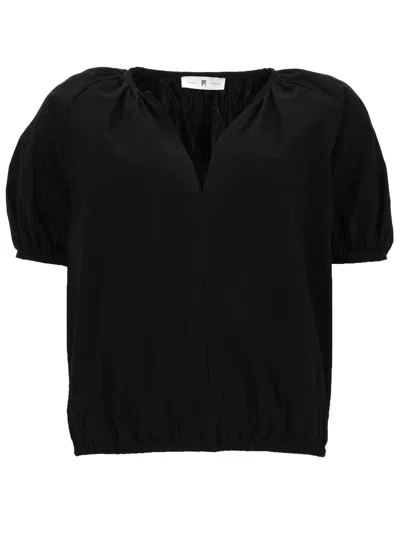 Pt Torino Teresa Puff-sleeve V-neck Blouse In Black