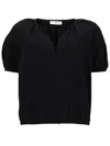 Pt Torino Black Solid V Neck Top In Black
