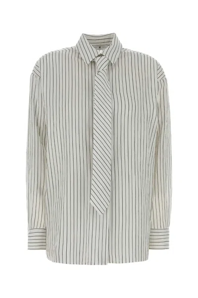 Pt Torino Camille Striped Tie-detailed Shirt In Metallic