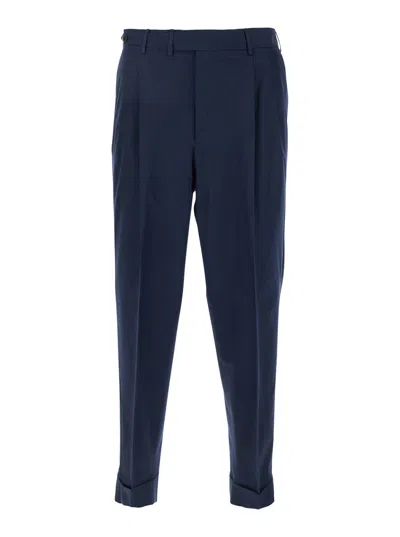 PT TORINO BLUE PANTS WITH PLEATS AND BELT LOOPS IN COTTON BLEND MAN