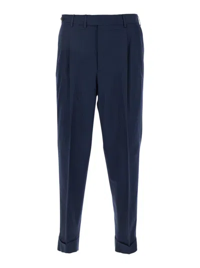 PT TORINO BLUE PANTS WITH PLEATS AND BELT LOOPS IN COTTON BLEND MAN