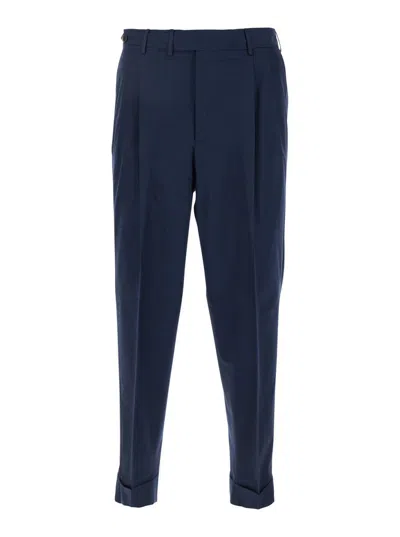 PT TORINO BLUE PANTS WITH PLEATS AND BELT LOOPS IN COTTON BLEND MAN
