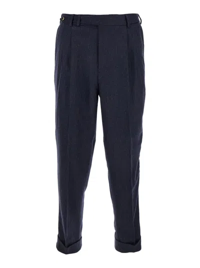 PT TORINO BLUE PATNS WITH PLEATS AND BELT LOOPS IN COTTON BLEND MAN