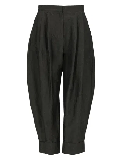 Pt Torino Carrot Fit Trousers In Linen Cotton Blend In Black