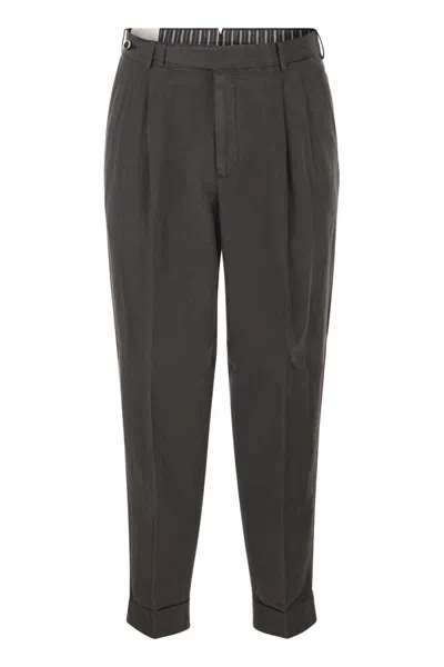 Pt Torino Carrot Trousers In Lyocell And Linen Blend In Green