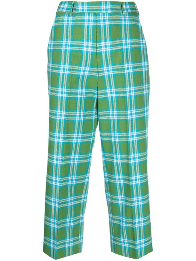 Pt Torino Check-pattern Cropped Trousers In Blue