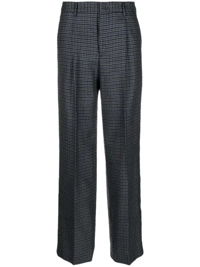 Pt Torino Check-print Virgin Wool Trousers In Blue