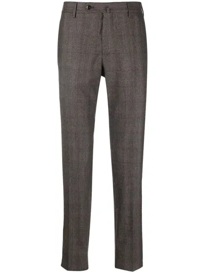 Pt Torino Check Print Wool Trousers In Brown