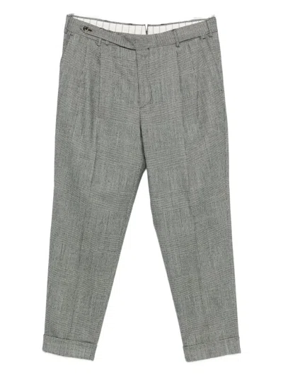 Pt Torino Checked Wool Cuffed Trousers In Gray