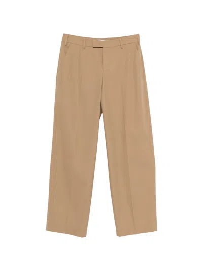 Pt Torino Classic Cotton Trousers With Zip Closure For Women In Brown