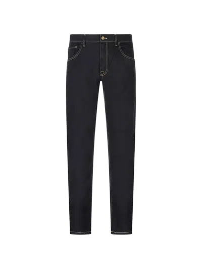 Pt Torino Contrast-stitch Logo-patch Jeans In Blue
