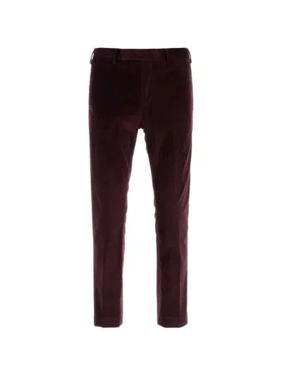 Pt Torino Maroon Slim Corduroy Trousers In Brown