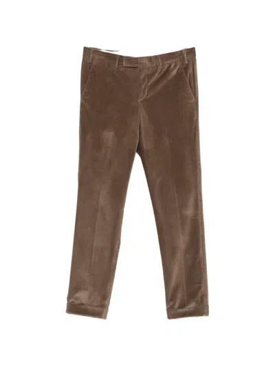 Pt Torino Corduroy-texture Turned-up Trousers In Brown