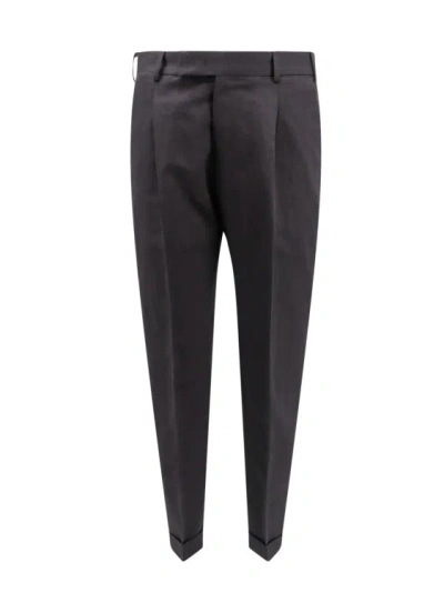 Pt Torino Cotton And Linen Trouser With Feather Detail In Black