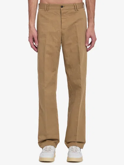 Pt Torino Cotton And Linen Trousers In Brown