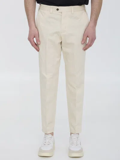 Pt Torino Cotton And Linen Trousers In Cream