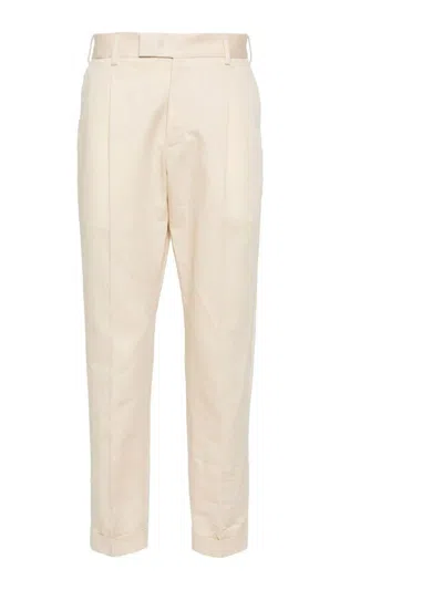 Pt Torino Cotton And Linen Trousers In Cream