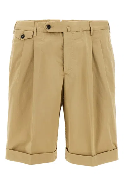 Pt Torino Cotton Stretch Bermuda Shorts With Waist Belt Loops In Beige
