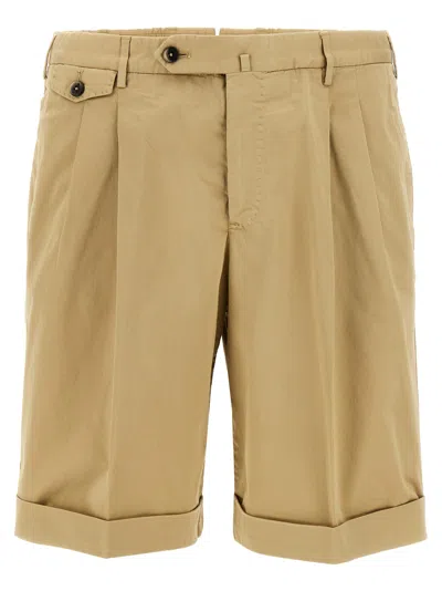 Pt Torino Cotton Stretch Bermuda Shorts With Waist Belt Loops In Beige