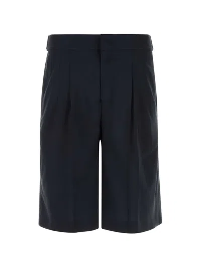 Pt Torino Navy Blue Wool Bermuda Shorts In Black