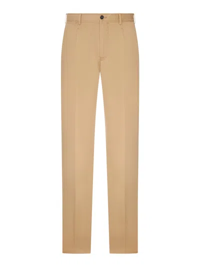 Pt Torino Cotton Chino Trousers With Ironed Crease In Brown