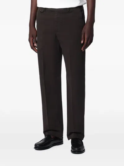 Pt Torino Dark Brown Cotton Trousers In Black