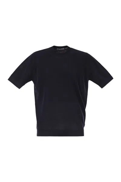 Pt Torino Cotton Knit T-shirt With Ribbed Finishes