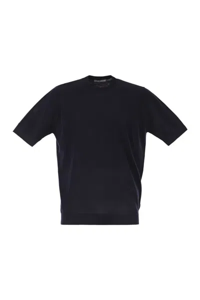 Pt Torino Cotton Knit T-shirt With Ribbed Finishes In Black