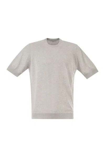 Pt Torino Cotton Knit T-shirt With Ribbed Finishes In Multi