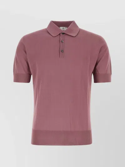 Pt Torino Cotton Polo Shirt Ribbed Trim In Purple