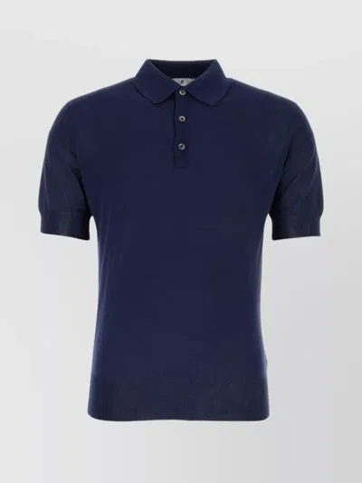 Pt Torino Cotton Polo Shirt With Short Sleeves And Ribbed Cuffs In Blue