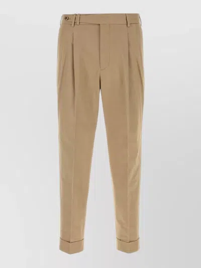 Pt Torino Cotton Tailored Trousers Pleated Front Cuffed Hem In Neutral