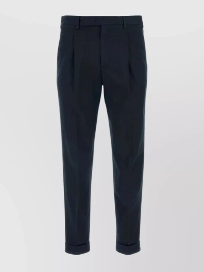 Pt Torino Cotton Trousers Featuring Pleats And Detachable Feather In Blue